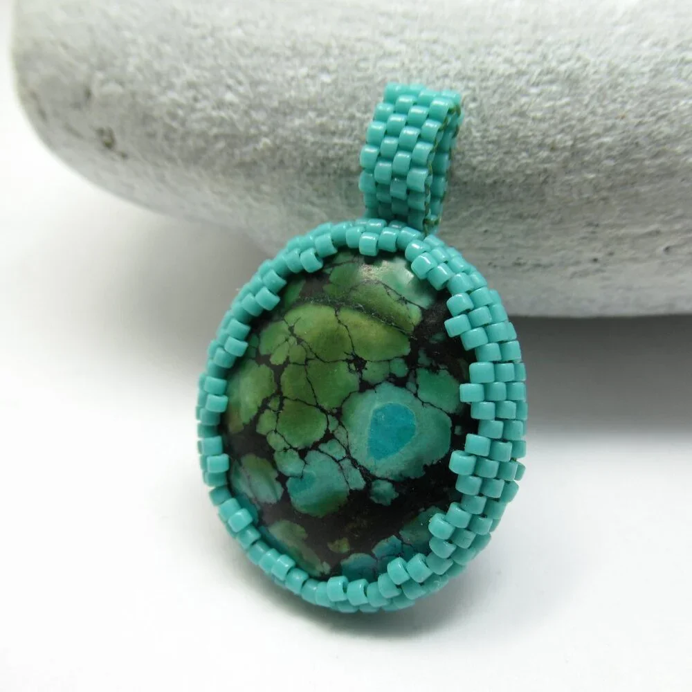 Handstitched Turquoise pendant - Picture 1 of 12